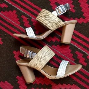 Arturo Chiang Chunky Heel Metallic Woven Sandals